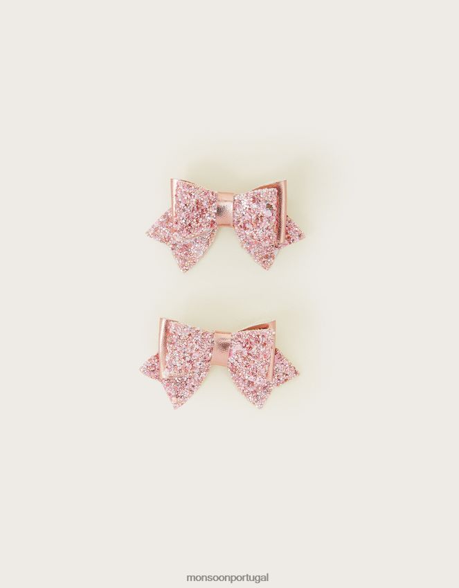 acessório Conjunto de dois grampos de cabelo com laço e brilho cintilante Monsoon garota moda RPLH8F1626