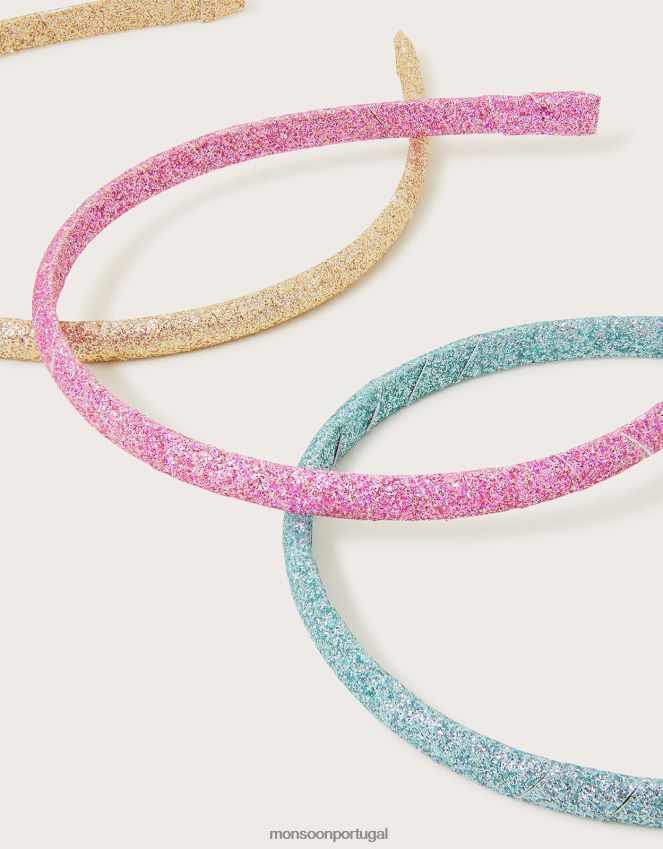acessório Conjunto de três tiaras com glitter arco-íris Monsoon garota à moda RPLH8F2441