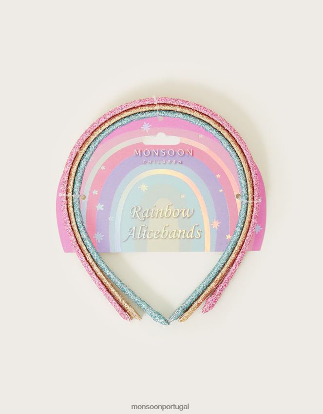 acessório Conjunto de três tiaras com glitter arco-íris Monsoon garota à moda RPLH8F2441