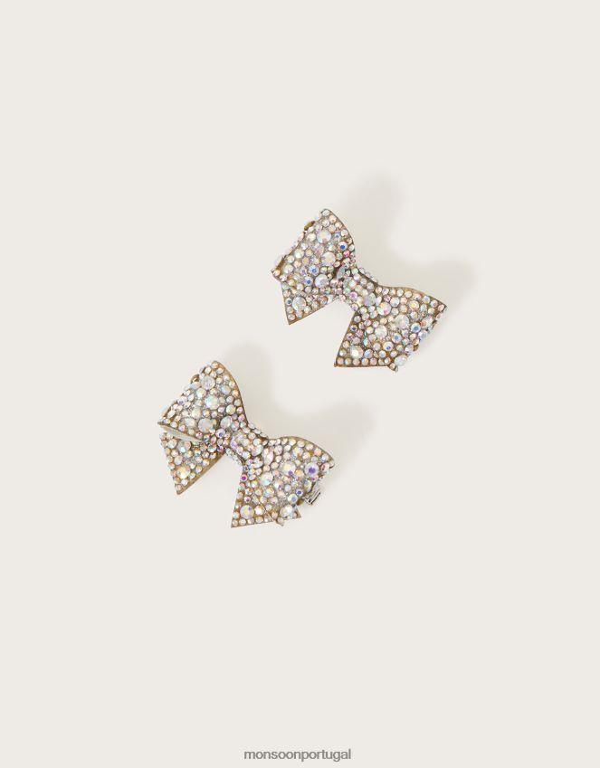 acessório conjunto de dois grampos de cabelo com laço brilhante Monsoon garota quente RPLH8F2549