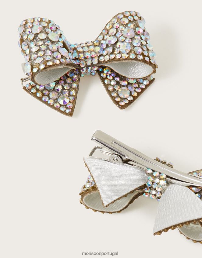 acessório conjunto de dois grampos de cabelo com laço brilhante Monsoon garota quente RPLH8F2549