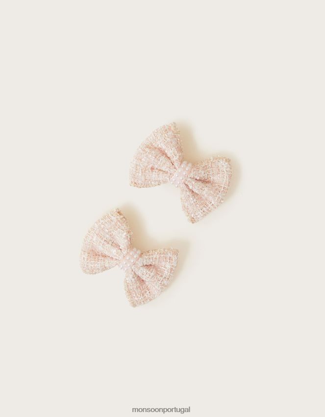 acessório conjunto de dois grampos de cabelo com laço de pérola boucle Monsoon garota moda RPLH8F1679