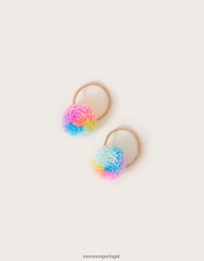 acessório conjunto de duas faixas de cabelo com pompom arco-íris Monsoon garota quente RPLH8F2512