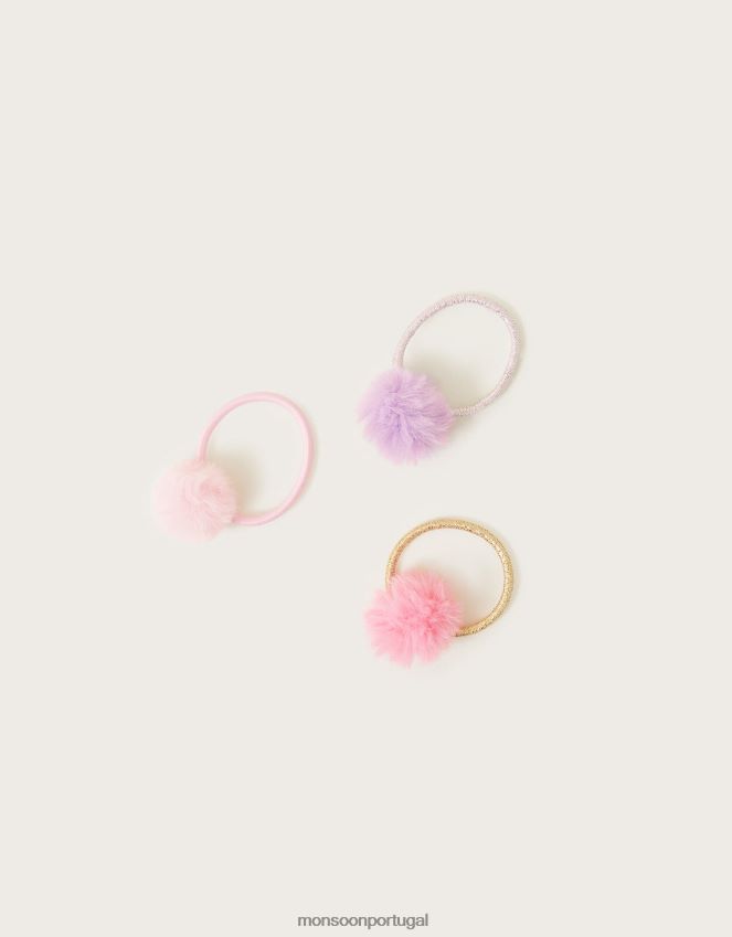 acessório conjunto de três mini faixas de cabelo fofas com pompom Monsoon garota à moda RPLH8F2476