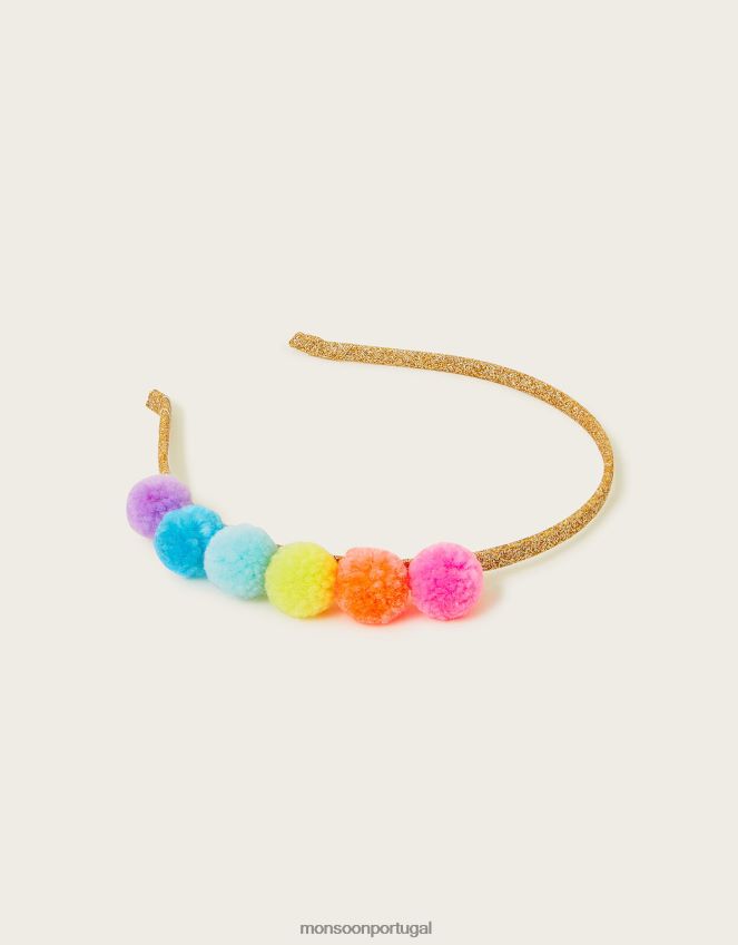acessório faixa de pom pom arco-íris Monsoon garota à moda RPLH8F2526