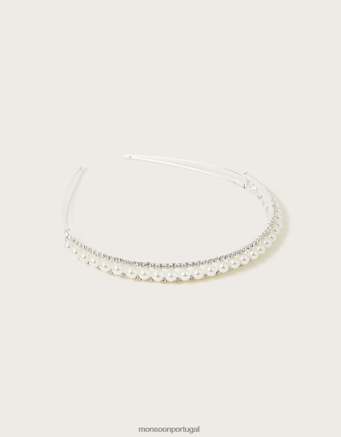 acessório tiara de dama de honra com pérolas e diamantes Monsoon garota à moda RPLH8F2411