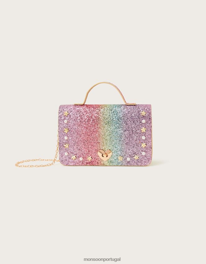 acessório bolsa satchel com glitter sobre o arco-íris Monsoon garota moda RPLH8F2449