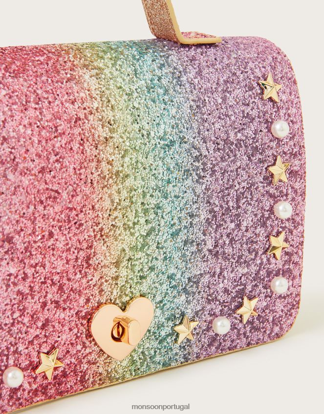 acessório bolsa satchel com glitter sobre o arco-íris Monsoon garota moda RPLH8F2449