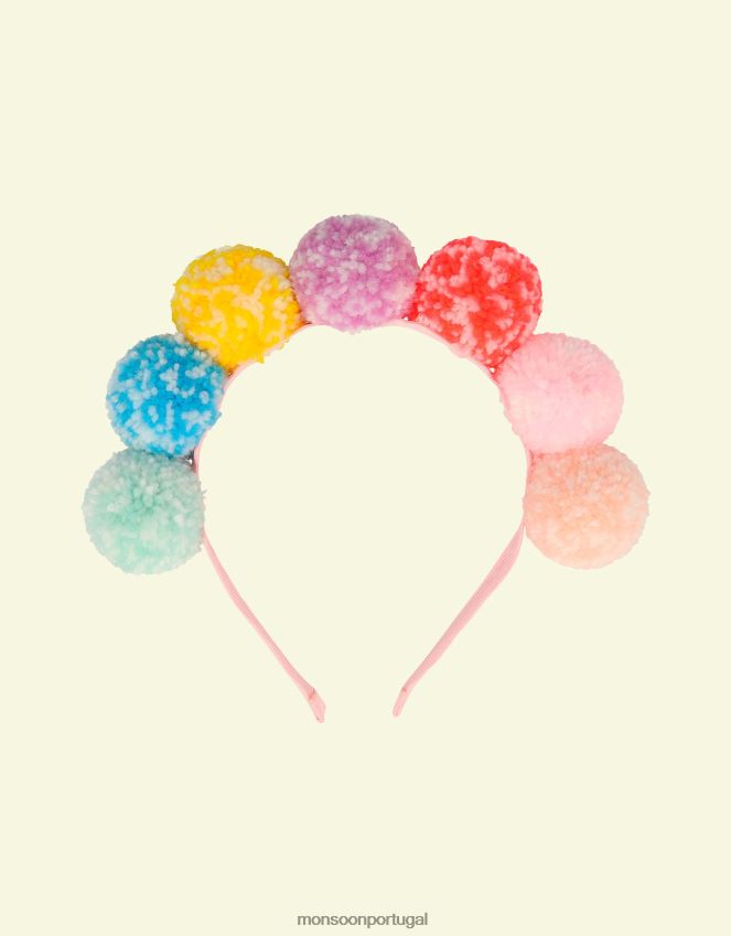 acessório tiara meri meri com pompom arco-íris Monsoon crianças moda RPLH8F2591