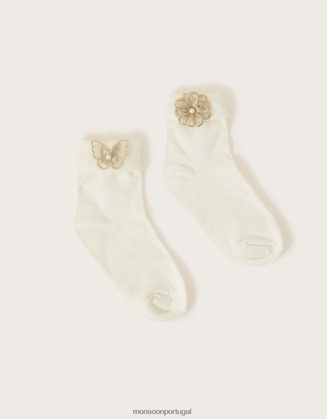 acessório conjunto de duas meias borboleta e flor Monsoon garota multi RPLH8F2603
