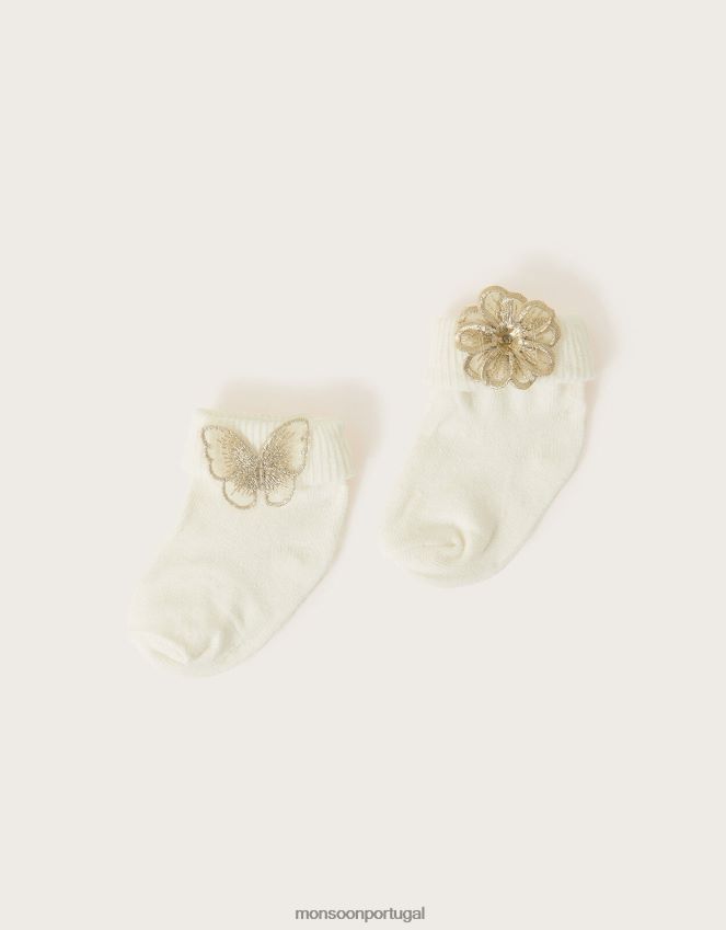 acessório conjunto de duas meias de borboleta e flor para bebê Monsoon garota multi RPLH8F2602
