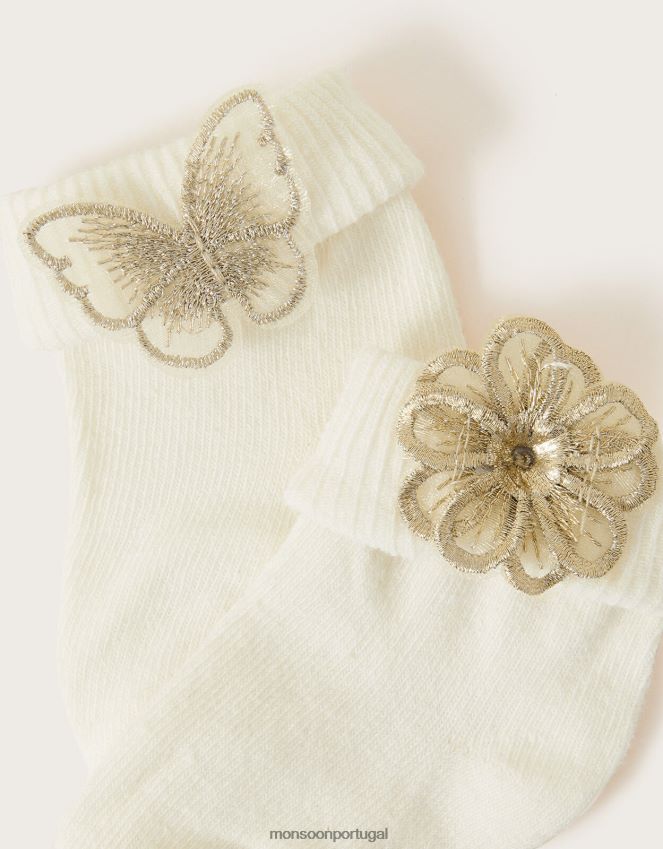 acessório conjunto de duas meias de borboleta e flor para bebê Monsoon garota multi RPLH8F2602