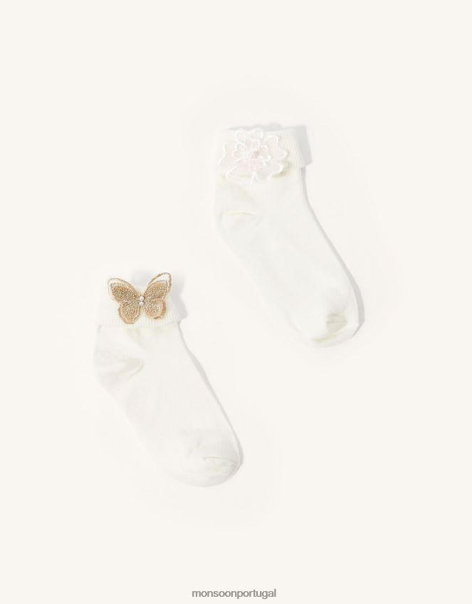 acessório conjunto de duas meias de borboleta e flor para bebê Monsoon garota multi RPLH8F2704