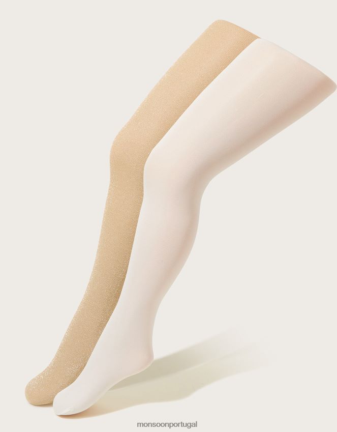 acessório conjunto de meia-calça metálica brilhante para bebê Monsoon garota ouro RPLH8F2634