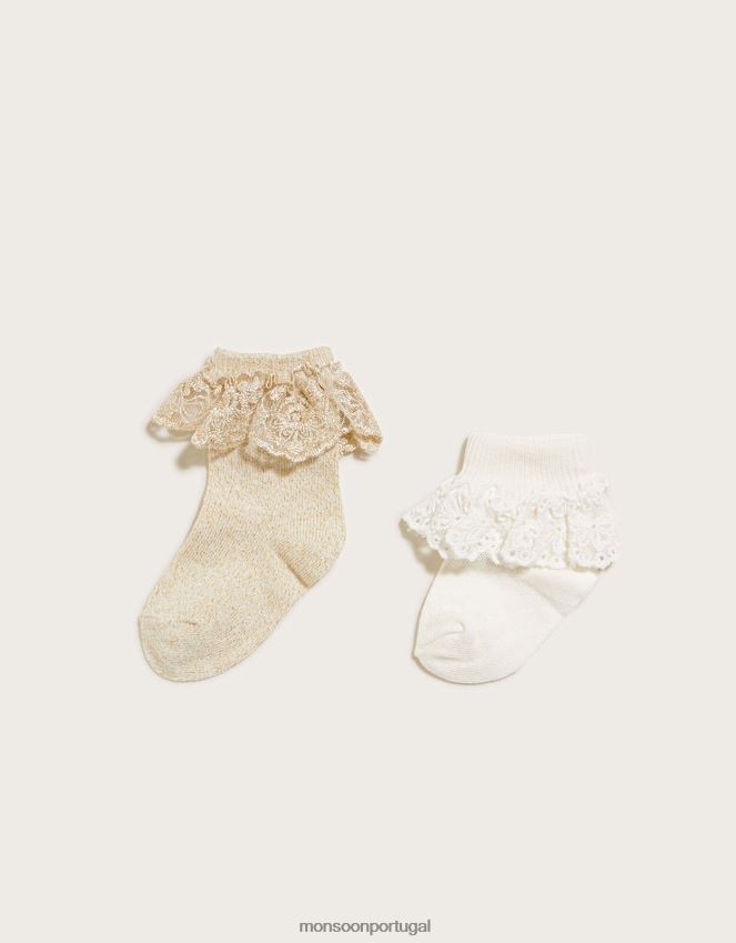 acessório conjunto de meia com acabamento em renda para bebê Monsoon garota ouro RPLH8F2658