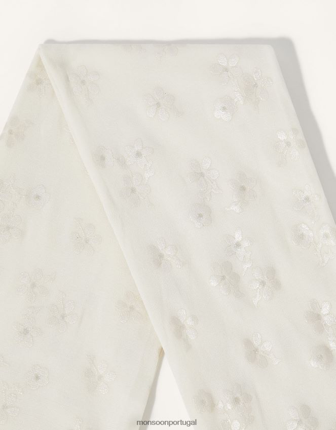 acessório meia-calça com estampa perlato de flores Monsoon garota marfim RPLH8F2727