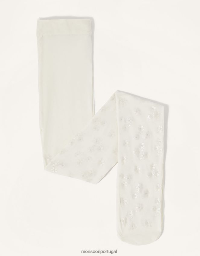 acessório meia-calça com estampa perlato de flores Monsoon garota marfim RPLH8F2727
