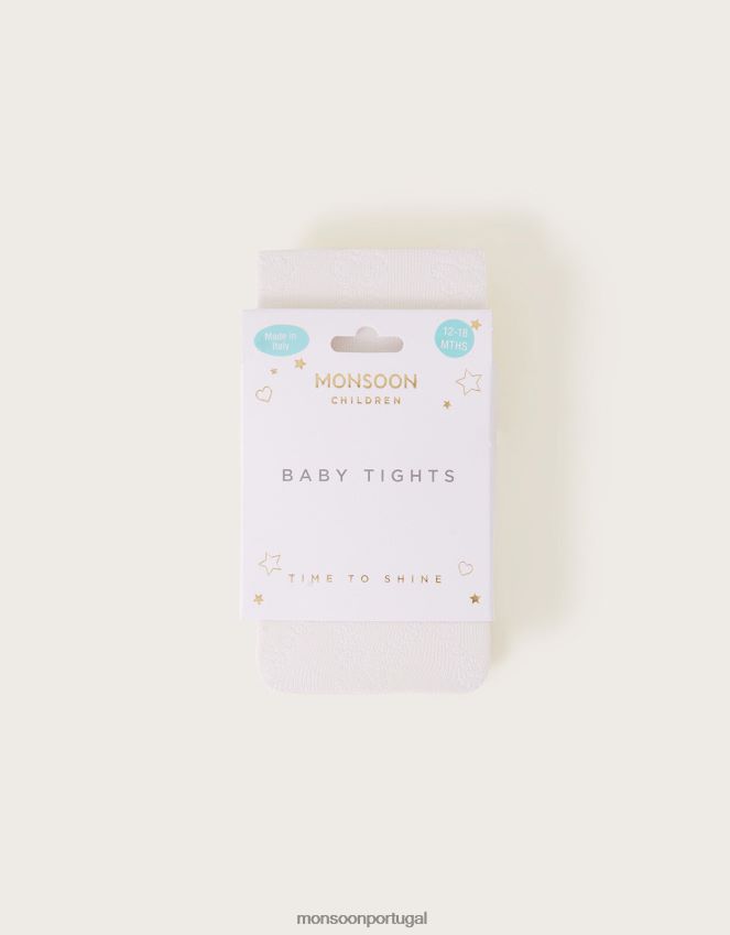 acessório meia-calça rendada com borboleta e diamante para bebê Monsoon garota marfim RPLH8F2653
