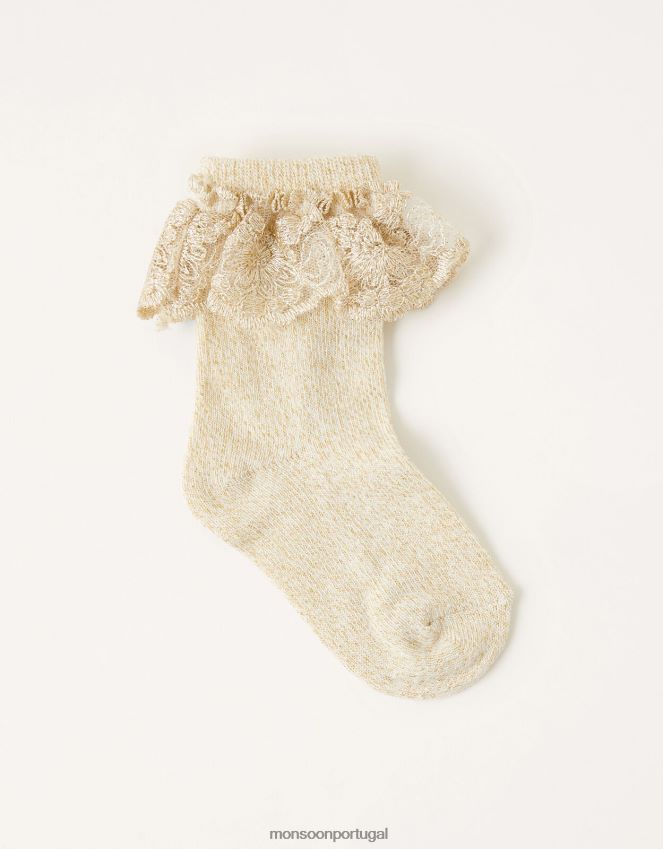 acessório meias com acabamento floral para bebê Monsoon garota ouro RPLH8F2686