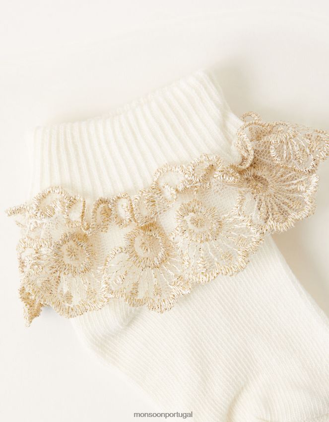 acessório meias de renda com brilho para bebê Monsoon garota marfim RPLH8F2718