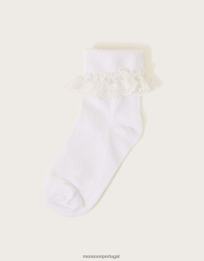 acessório meias de renda flor Monsoon garota branco RPLH8F2614