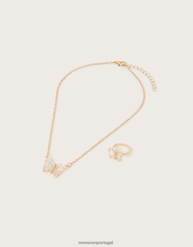 acessório conjunto de colar e anel de borboleta Monsoon garota à moda RPLH8F2556