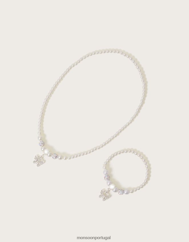 acessório conjunto de colar e pulseira de pérolas borboleta esvoaçante Monsoon garota gracioso RPLH8F1725