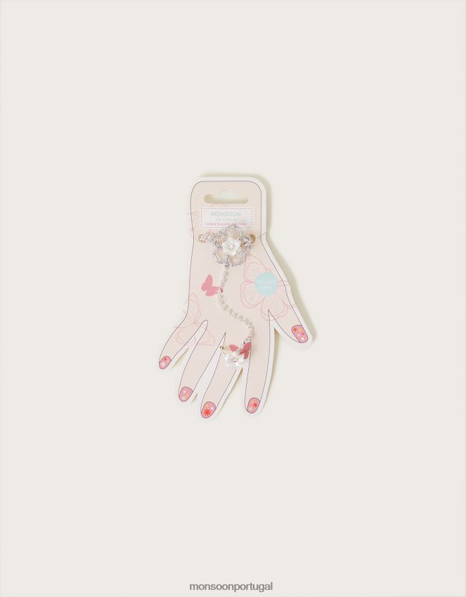 acessório conjunto de pulseira e anel com flor de diamante Monsoon garota à moda RPLH8F2582
