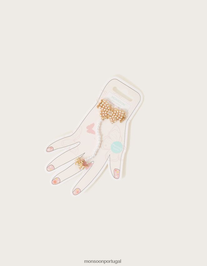 acessório conjunto de pulseira e anel com pérolas e borboletas Monsoon garota à moda RPLH8F2470