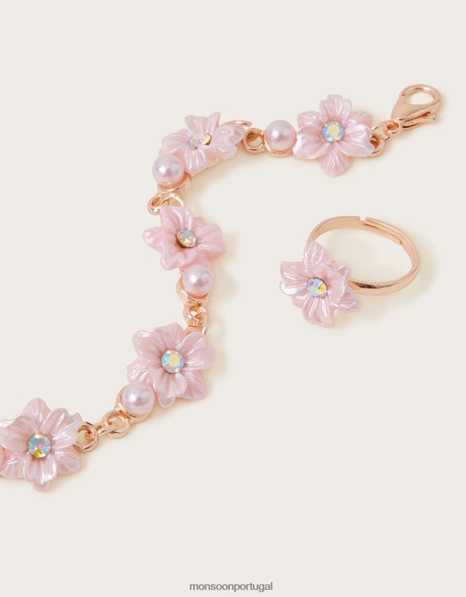 acessório conjunto de pulseira e anel de flores para dama de honra Monsoon garota quente RPLH8F2579