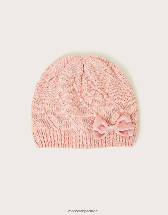 acessório Gorro tricotado perolado em poliéster reciclado Monsoon crianças rosa RPLH8F2814