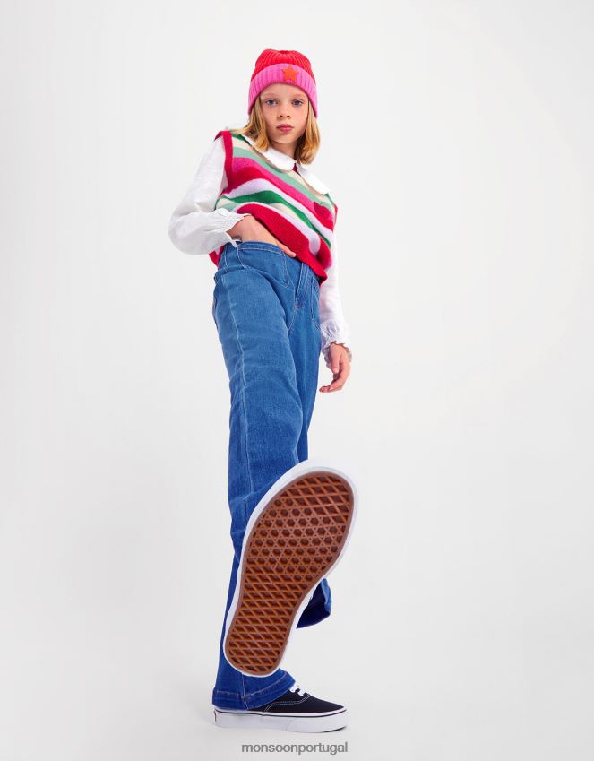 roupas calça jeans bordada com detalhe de estrela Monsoon garota azul RPLH8F1635