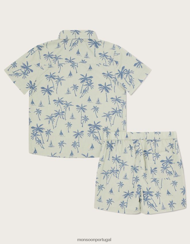 roupas Conjunto de camisa e shorts de popelina com estampa de palma Monsoon garoto verde RPLH8F2755