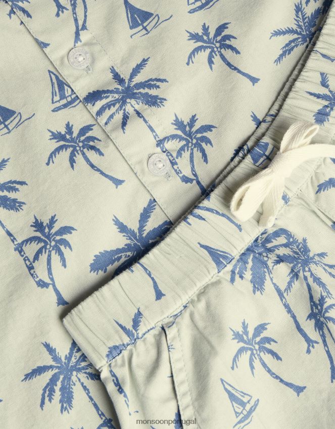 roupas Conjunto de camisa e shorts de popelina com estampa de palma Monsoon garoto verde RPLH8F2755
