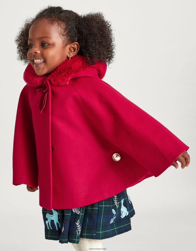 roupas capa de pele sintética para bebê com capuz Monsoon garota vermelho RPLH8F2060