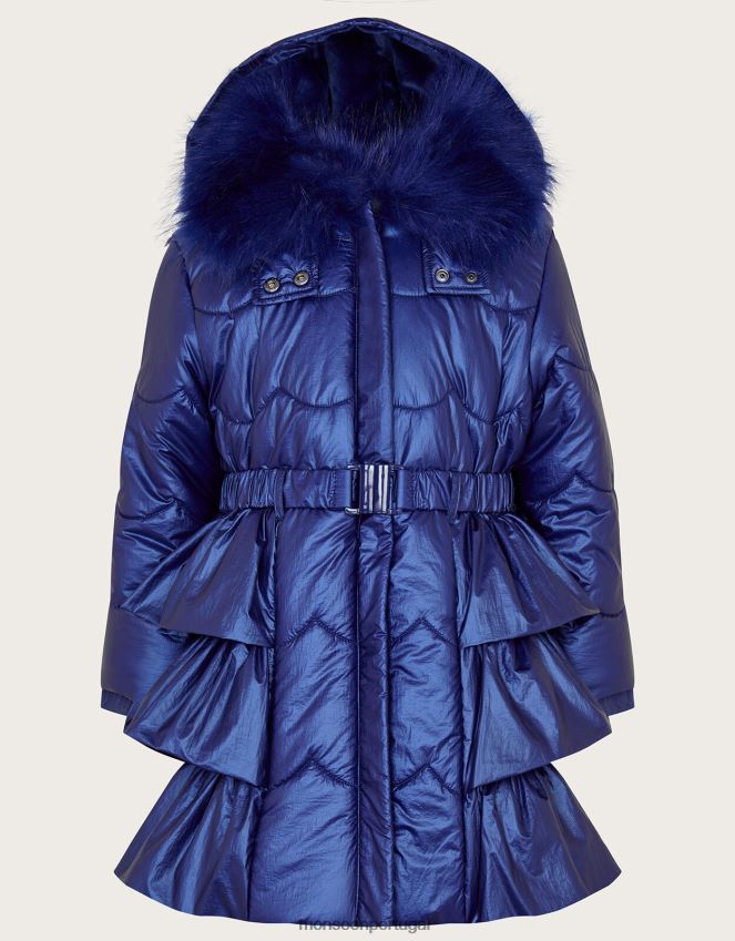 roupas casaco acolchoado com babados brilhantes Monsoon garota azul RPLH8F1730