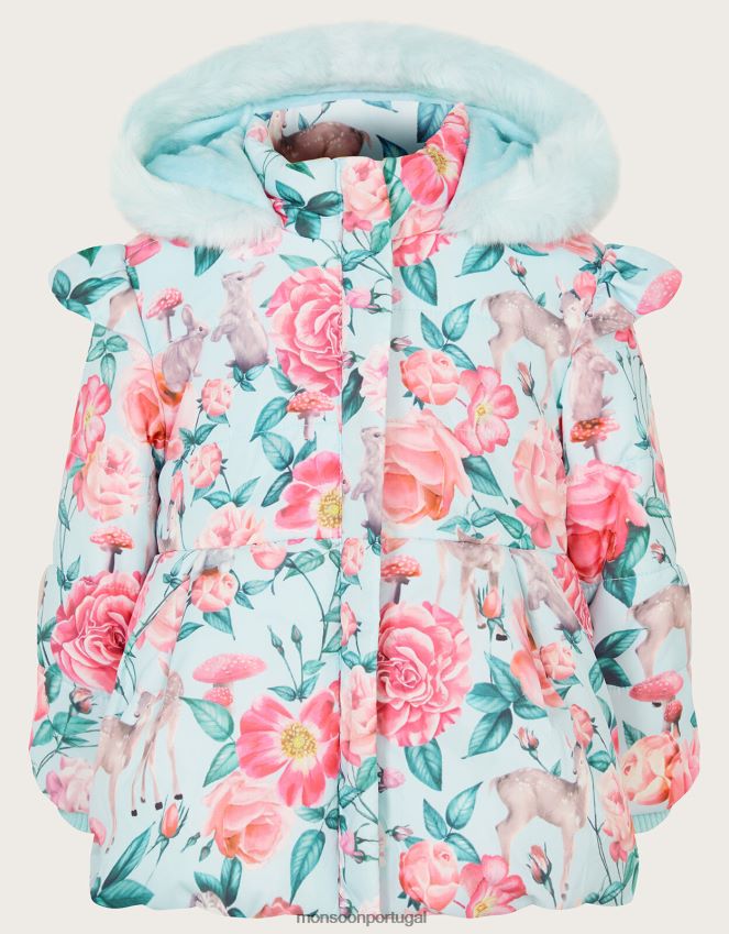 roupas casaco acolchoado com babados e estampa florestal para bebê Monsoon garota azul (água) RPLH8F2081
