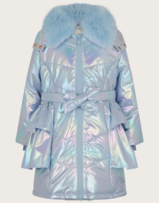 roupas casaco acolchoado com babados metálicos Monsoon garota azul (azul claro) RPLH8F1677
