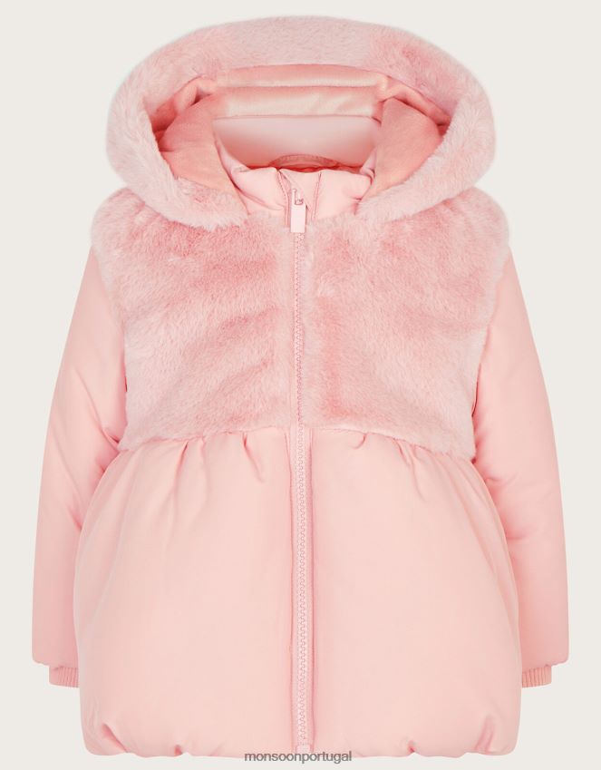 roupas casaco acolchoado de pele sintética para bebê Monsoon garota rosa RPLH8F2085