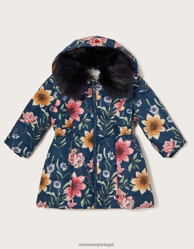 roupas casaco acolchoado floral esboçado Monsoon garota azul-marinho) RPLH8F1633