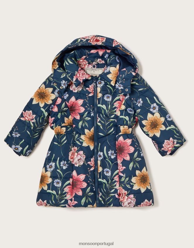 roupas casaco acolchoado floral esboçado Monsoon garota azul-marinho) RPLH8F1633