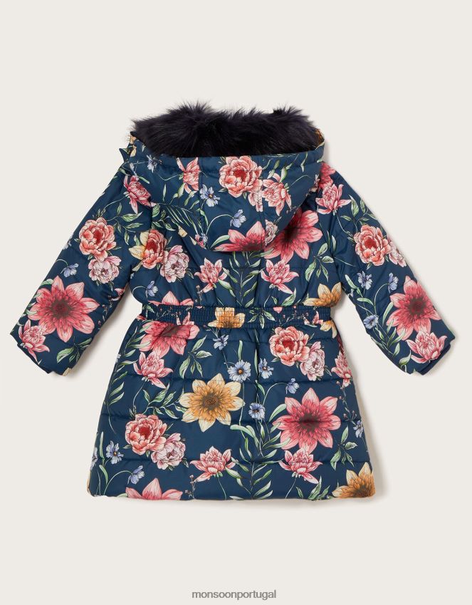 roupas casaco acolchoado floral esboçado Monsoon garota azul-marinho) RPLH8F1633