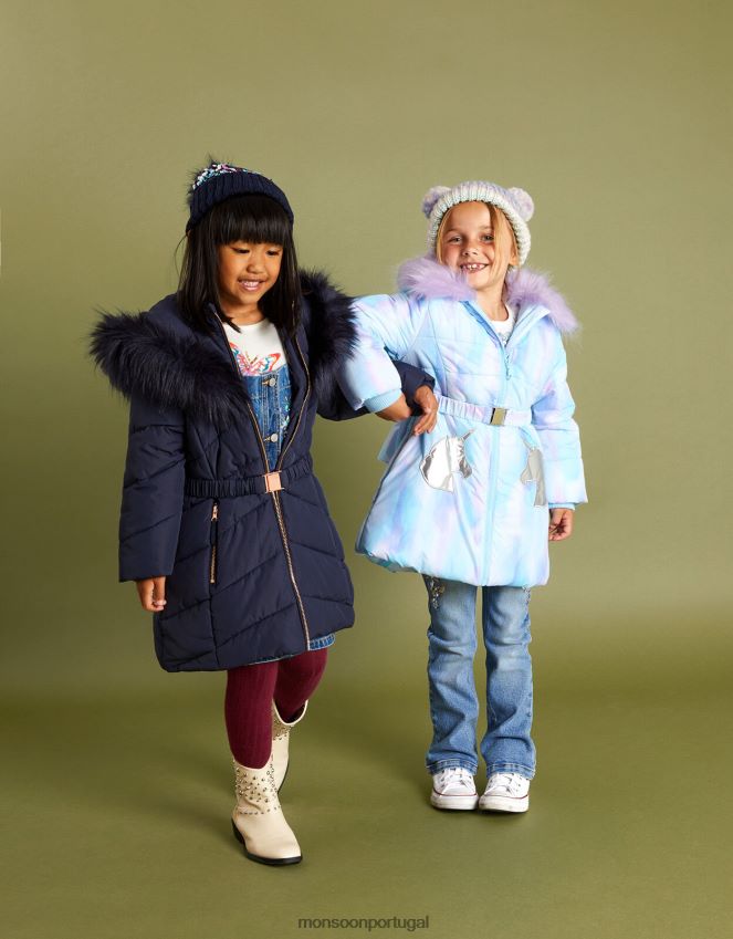 roupas casaco acolchoado unicórnio aquarela Monsoon garota marfim RPLH8F1729