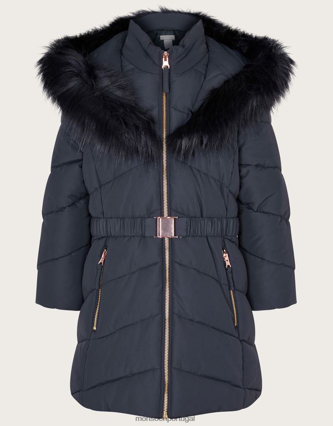 roupas casaco com capuz de pele sintética com cinto Monsoon garota azul-marinho) RPLH8F1698