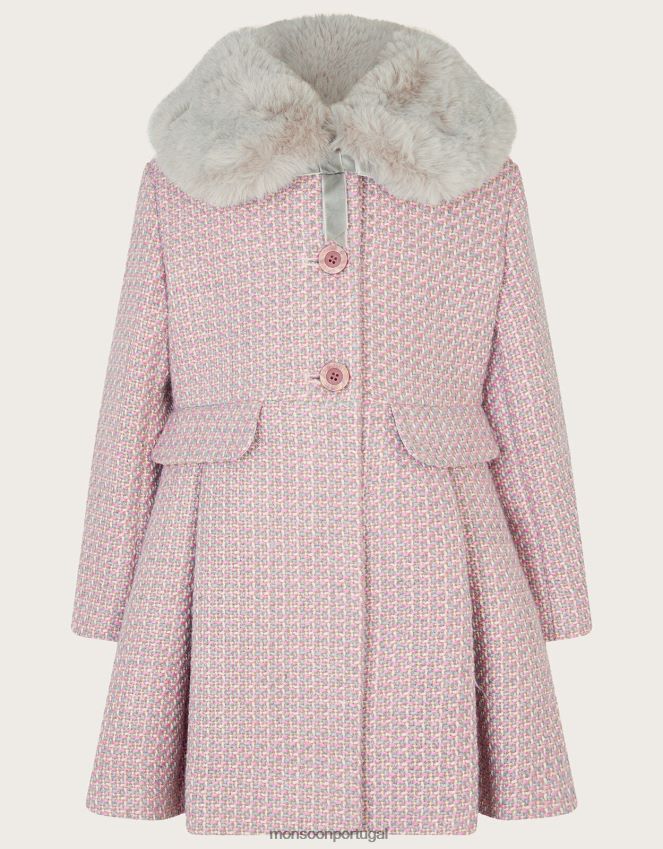 roupas casaco de tweed com gola de pele sintética Monsoon garota cinza RPLH8F1727