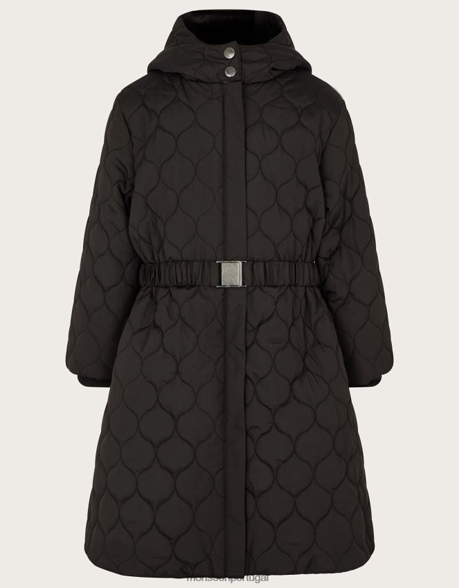 roupas casaco palangre acolchoado com cinto e capuz Monsoon garota preto RPLH8F1883