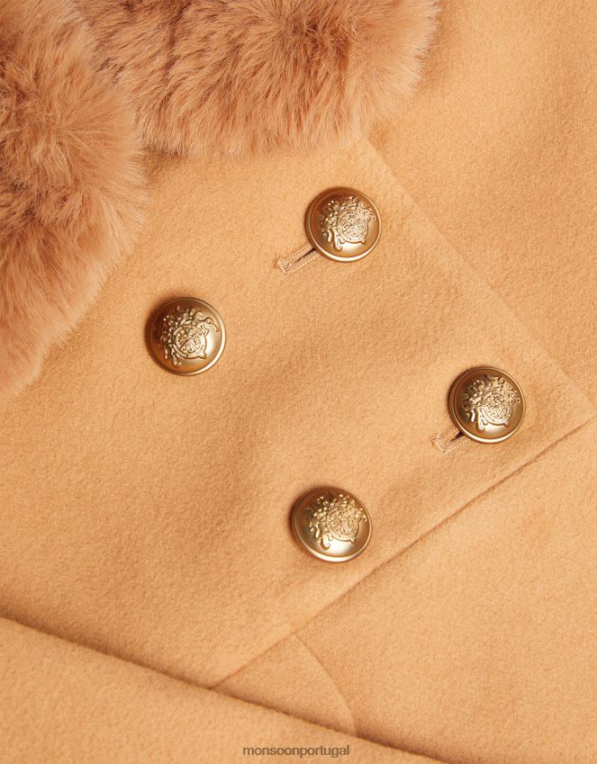 roupas casaco trespassado com detalhe de bolso Monsoon garota camelo RPLH8F1581