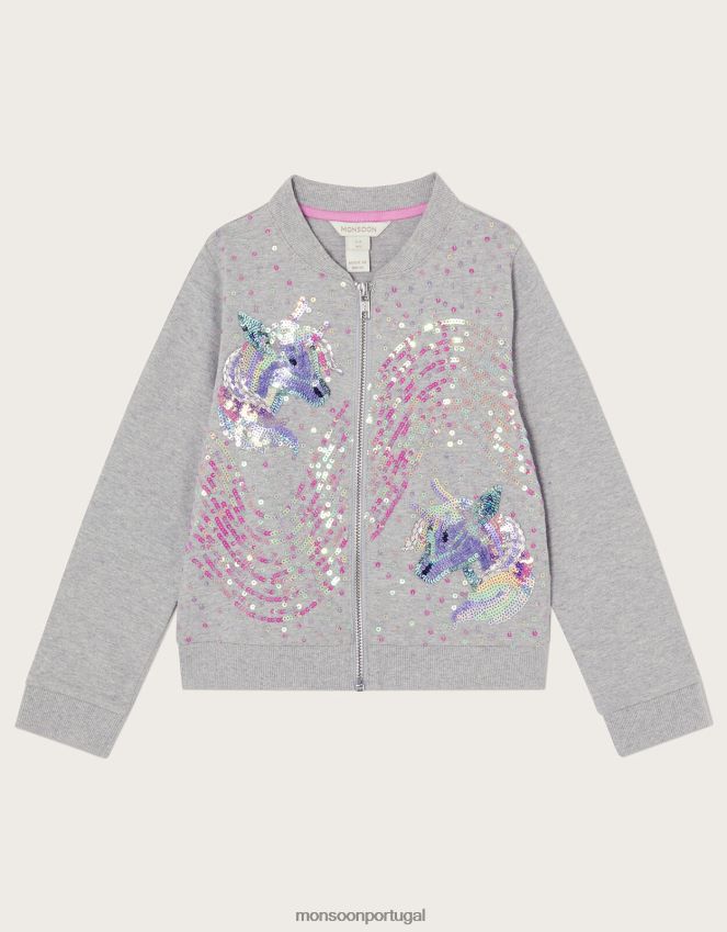 roupas jaqueta bomber unicórnio em algodão sustentável Monsoon crianças cinza RPLH8F1995