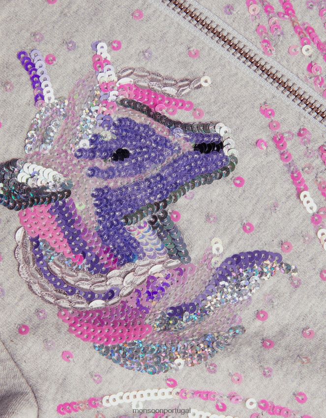 roupas jaqueta bomber unicórnio em algodão sustentável Monsoon crianças cinza RPLH8F1995