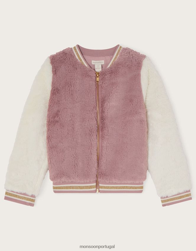 roupas jaqueta bomber universitária de pele sintética Monsoon garota rosa RPLH8F1695